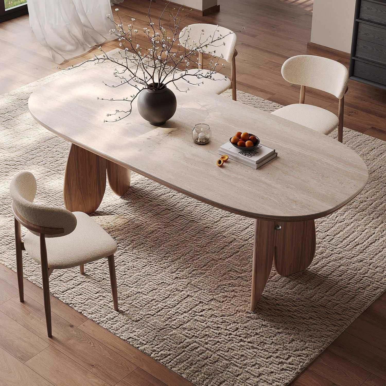 法式中古风岩板餐桌2025新款家用感小户型椭圆实木饭桌椅组合