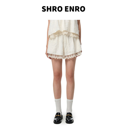 SHROENRO高腰双层蕾丝短裤