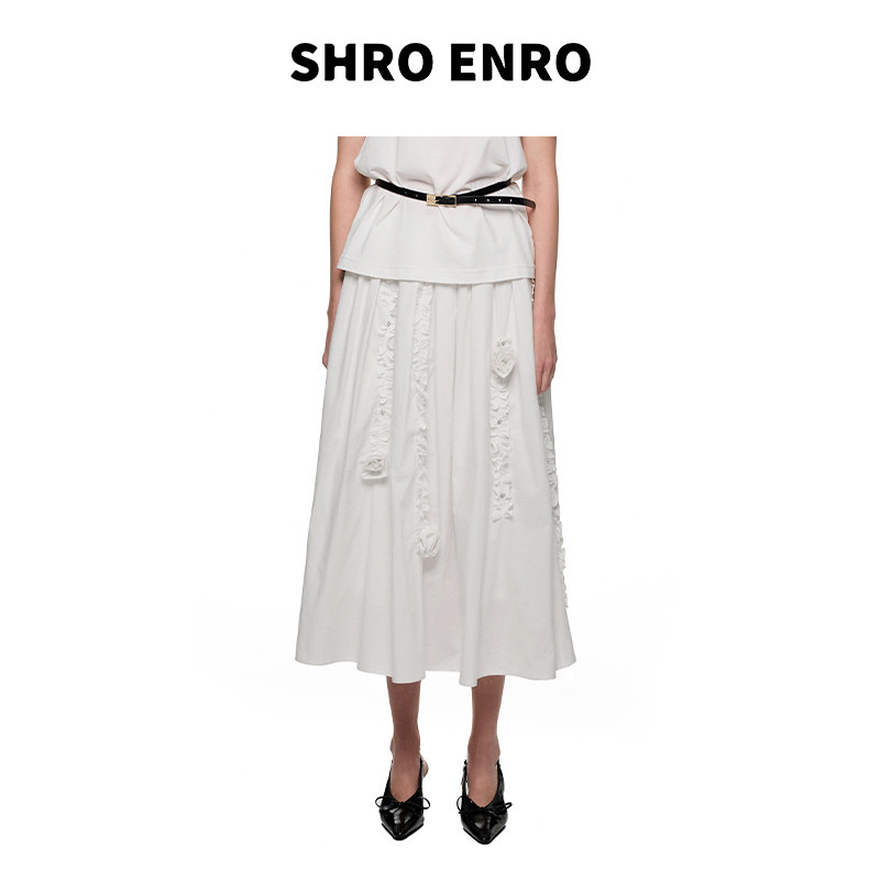 SHROENRO手工钉珠木耳边A字半裙