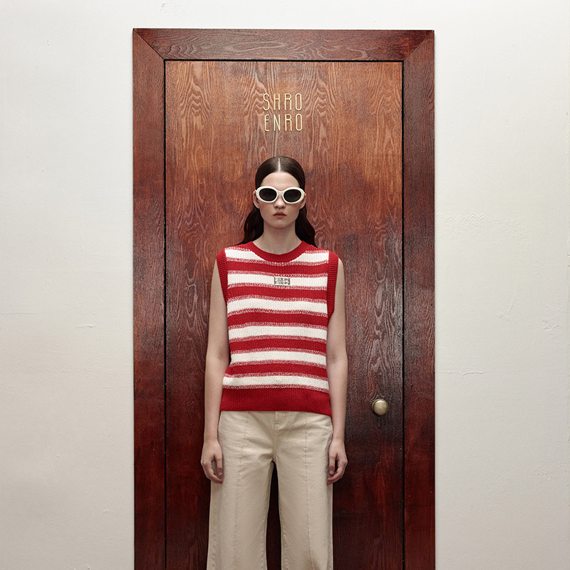 【明星艺人同款】 SHRO ENRO秋季新款个性撞色条纹百搭毛衫背心