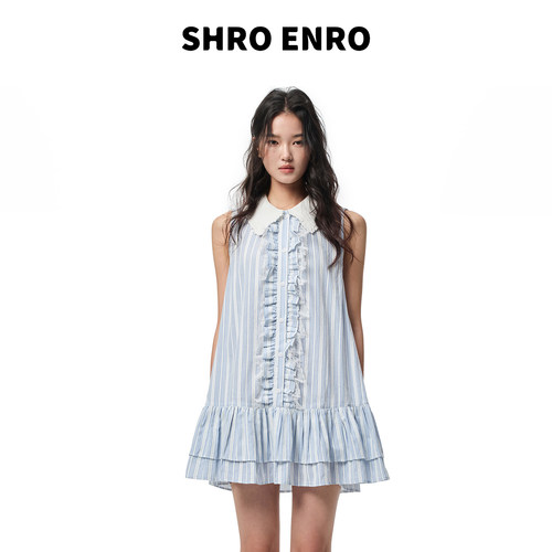 SHROENRO蕾丝娃娃领无袖连衣裙