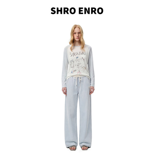 SHROENRO水洗牛仔休闲阔腿裤