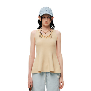 新款 ENRO春季 高级重工字母项链收腰针织背心女上衣 SHRO 柯颖同款