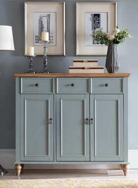 至高美轻奢实木鞋柜灰色收纳柜储物柜客厅三斗三门玄关隔断柜整装