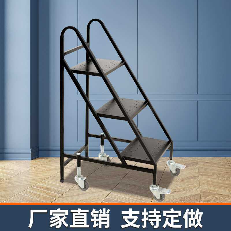 图书馆静音小推车档案室三步书梯二层三层书车v型钢制推车登高梯