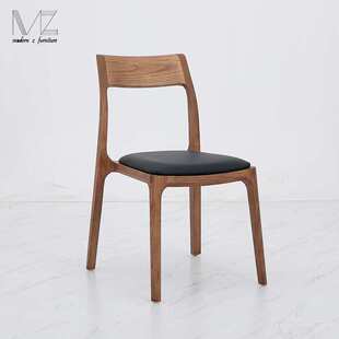 胡桃木餐椅家用设计师奢真皮实木新中式无扶手靠背椅广东佛山椅子