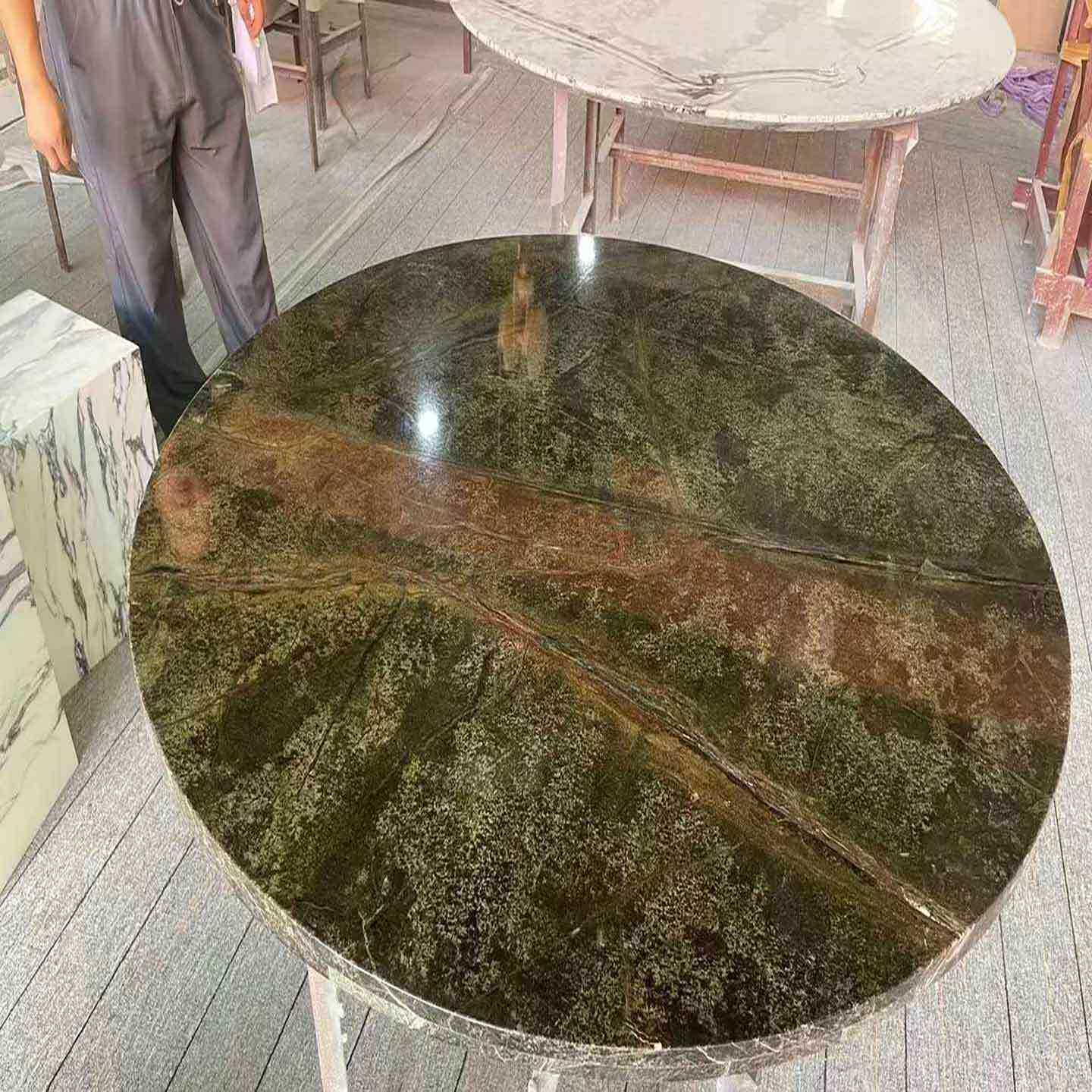 热带雨林绿色奢石餐桌 小圆桌茶几台面板大理石桌面石材