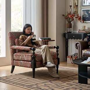 新款美式布艺沙发复古实木单人客厅懒人单椅轻奢高级感休闲沙发椅