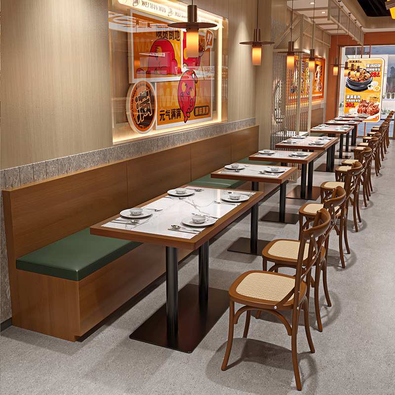 东南亚风卡座沙发餐饮饭店西餐厅咖啡厅桌椅实木编藤椅奶茶店组合