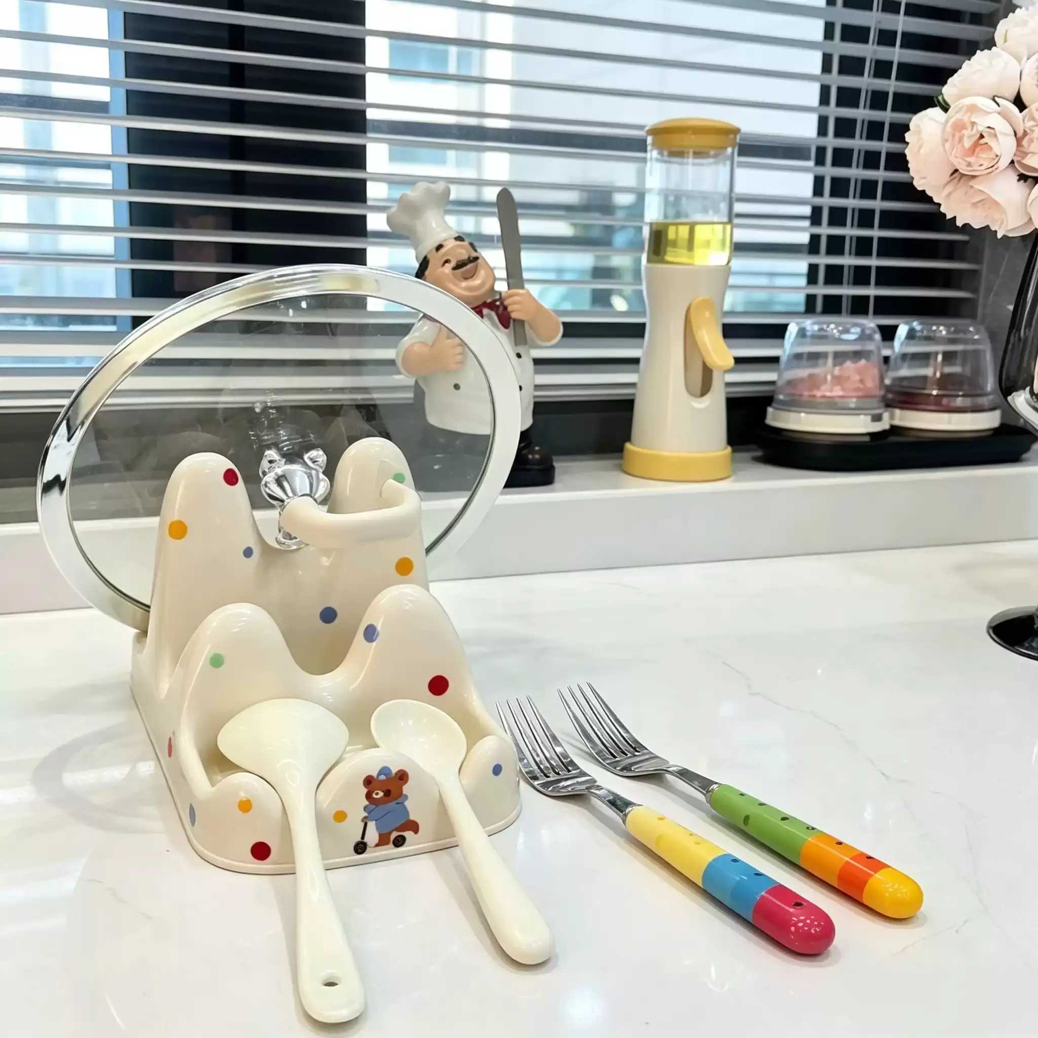 【厨房好物】双层锅盖收纳架厨房台面锅铲勺子沥水架卡通锅盖架子