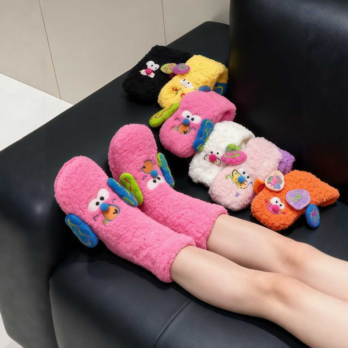 小狗袜子保暖地板袜睡眠袜加厚中筒女款秋冬舒适暖脚袜2026新款