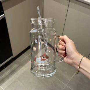 夏季冷泡杯大容量高颜值女生家用办公室吸管杯耐高温玻璃杯带把手