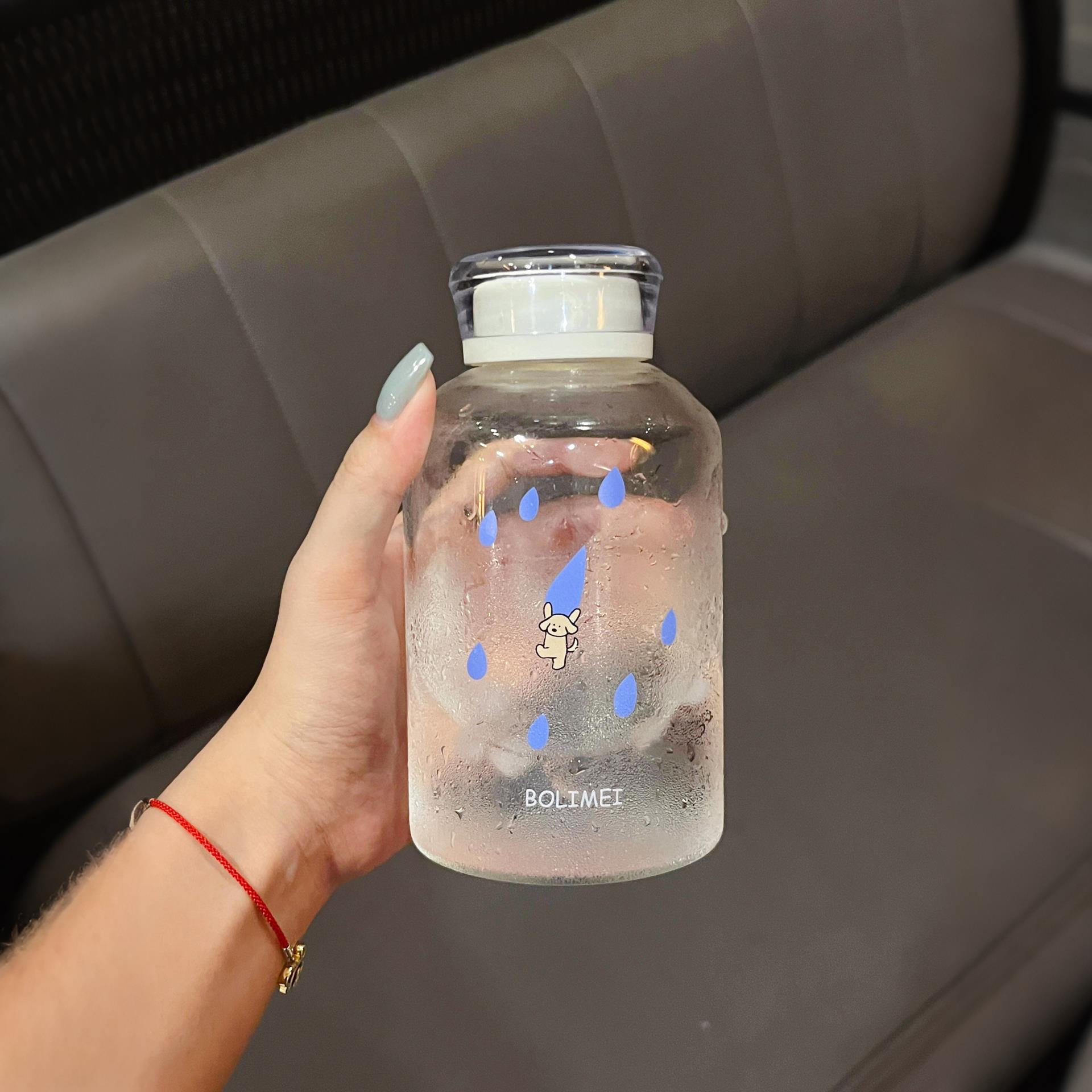 水杯水滴透明杯子大容量女生高颜值夏日学生可携式牛奶果汁咖啡杯