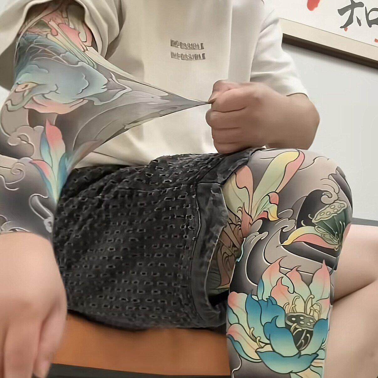 防晒花臂纹身腿套高弹力速干透气护腿套超薄无痕冰袖男士抗UV