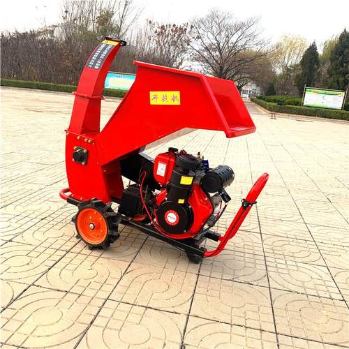 电启动园林果园树枝粉碎机 可移动枝条破碎机 柴油家用小型粉碎机