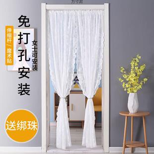 家用纱帘布艺魔术贴免打孔厂 防蚊防晒单门帘卧室外门隔断挂帘夏季