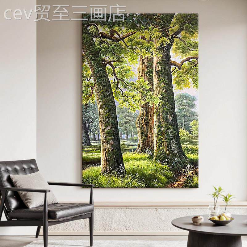网红意式奢轻大画树风景客厅装饰松树肌理手森绘油画系入户纯玄关