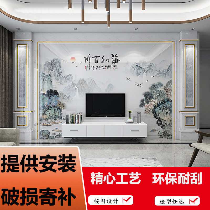 石材罗马柱背景墙岩板装饰沙发客厅岩板电视柜电视墙瓷砖