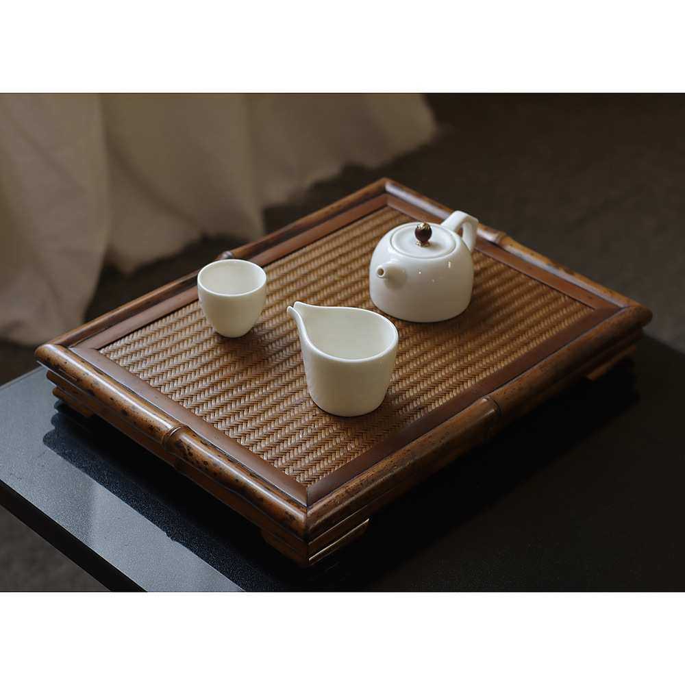 新中式紫竹梅鹿竹制席面干泡台奉茶盘茶道配件托盘 手工竹茶具