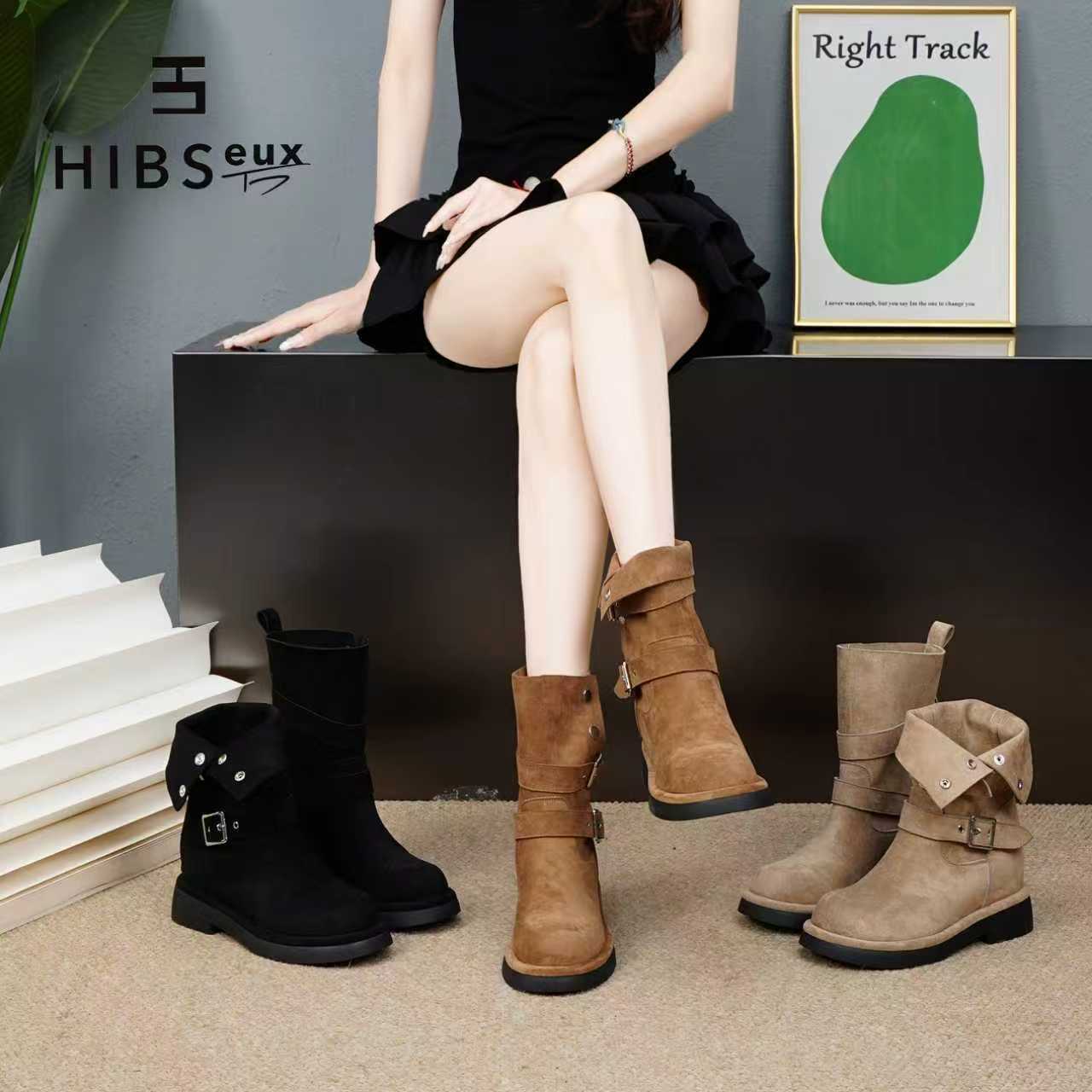 机车口袋圆头舒适休闲短靴