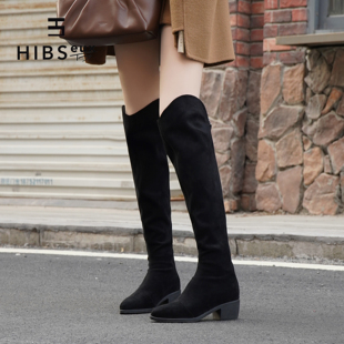 过膝长筒靴2025新款女靴绒面长靴增高高筒靴直筒靴加绒女士长筒靴