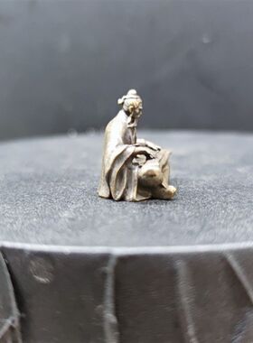黄铜高山流水伯牙鼓琴古代古筝小人物鱼缸盆O景假山微缩造景观摆