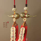 五帝钱门对门纯黄铜葫芦挂件大门卧室洗手间红色流苏室内铜钱挂饰