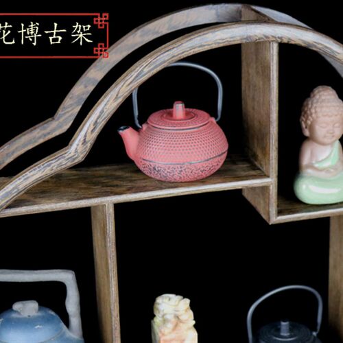 鸡翅木博古架小实木多宝格奇v石玉器古玩工艺品摆件紫砂茶壶展示