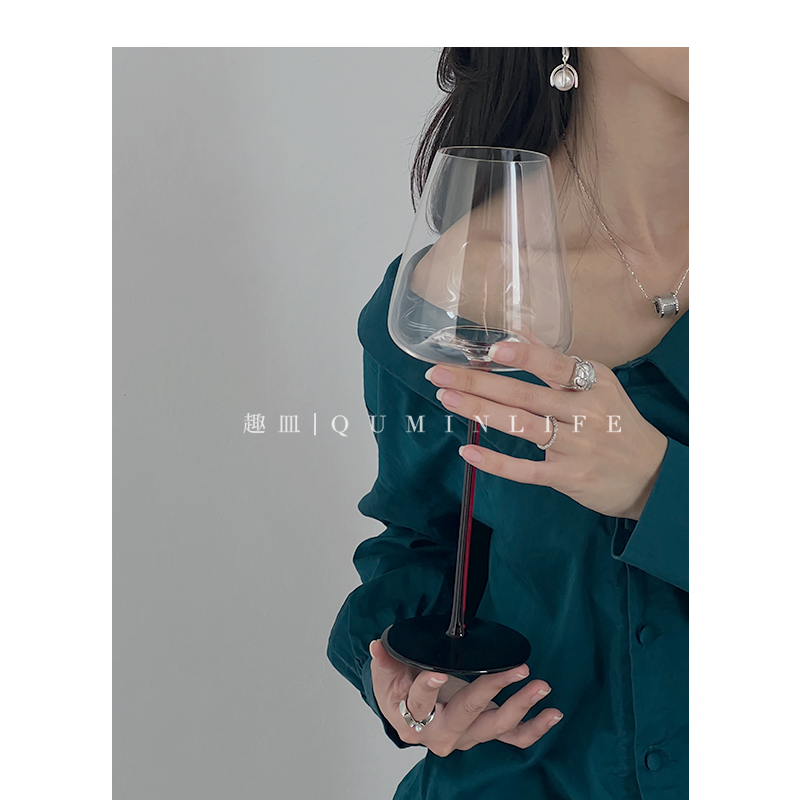 Qumin法式红杠黑领结玻璃葡D萄酒香槟杯红酒杯创意大容量酒杯