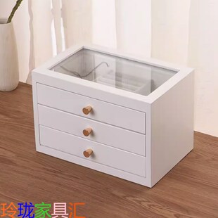 实木多抽屉d首饰盒白色胡桃木色收纳盒戒指手镯存放盒大容量耳饰