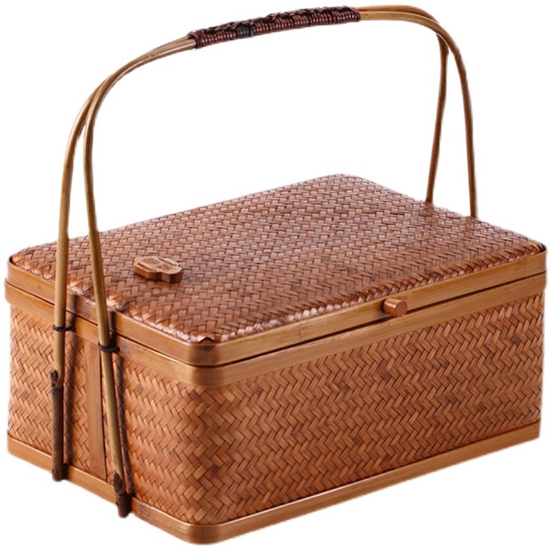 复古竹编双层食盒中式送饭篮大号点心手I提篮茶具收纳盒礼品包装,特色手工艺,竹编/竹雕,淘宝优惠券,粉丝福利购,淘宝优惠卷