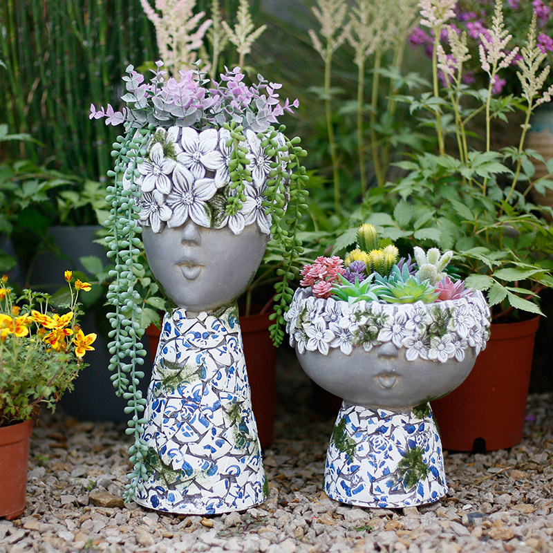 青花瓷多肉花盆创意陶瓷可爱v人像欧式庭院花园装饰客厅阳台小摆,鲜花速递/花卉仿真/绿植园艺,花盆,淘宝优惠券,粉丝福利购,淘宝优惠卷