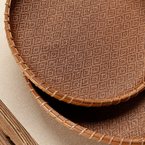 高档手工藤编席面竹n编托盘精品圆簸箕水果篮子茶道点心馒头收纳