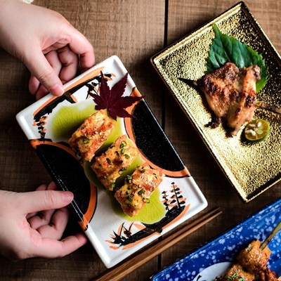 烧鸟盘陶瓷长方盘高脚盘刺身摆盘盘子平J盘寿司专用盘怀石料理餐