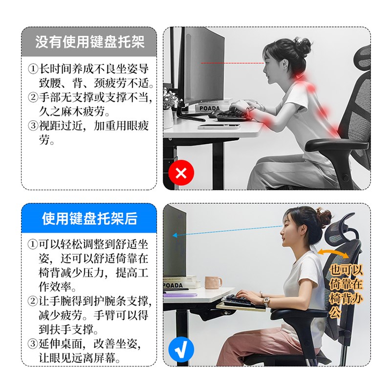 键盘托架桌下键盘鼠标支架办公室电脑桌抽屉滑Q轨可调节旋转架托
