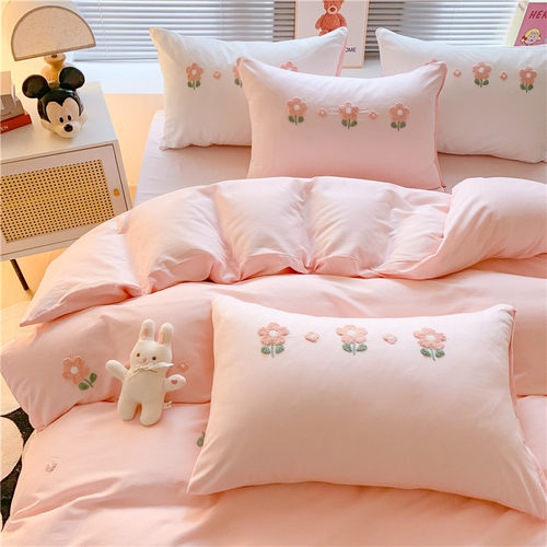 ins风全棉四件套纯棉床单被套床上用品女孩三件Q套宿舍床笠公主风