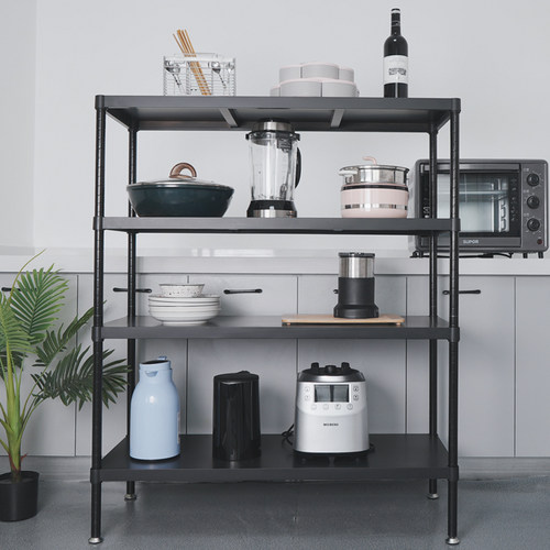 黑色碳钢置物架收纳整理厨房货架层架微I波炉烤箱落地多功能储物