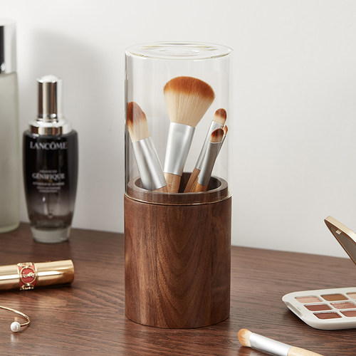 实木化妆刷收纳筒防尘散粉刷眉笔A眼影刷子筒桌面梳妆台收纳桶笔
