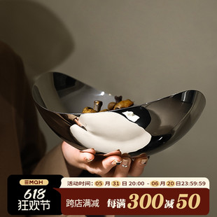 饰摆件 轻奢30b4不锈钢水果盘家用客厅茶几干果托盘高档酒店创意装