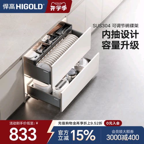 悍高KA橱柜拉篮三层收纳碗碟篮