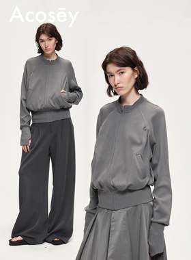 ACOSEY 原创设计低饱和雾灰小立领开衫卫衣外套