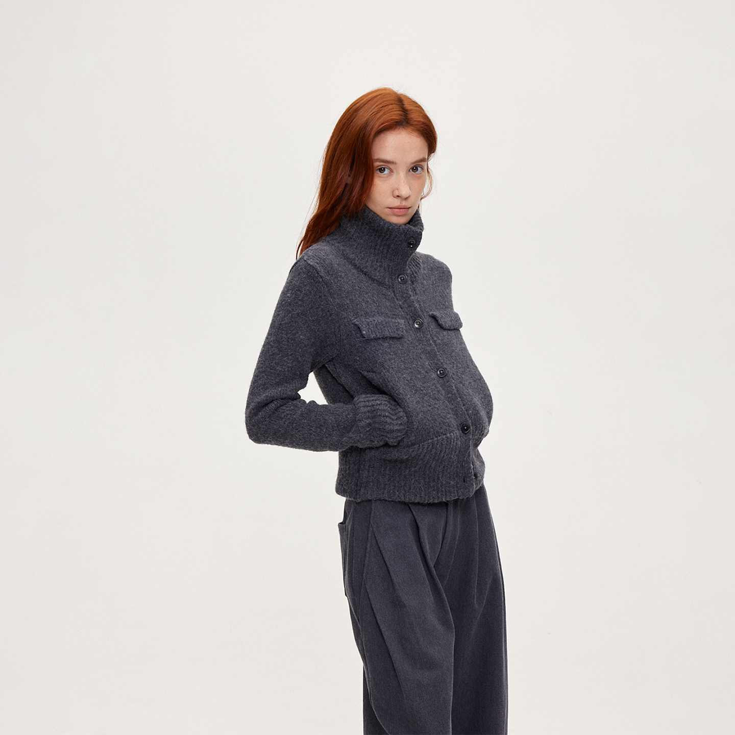 ACOSEY 25FW 翻领设计短款修身质感羊毛开衫外套