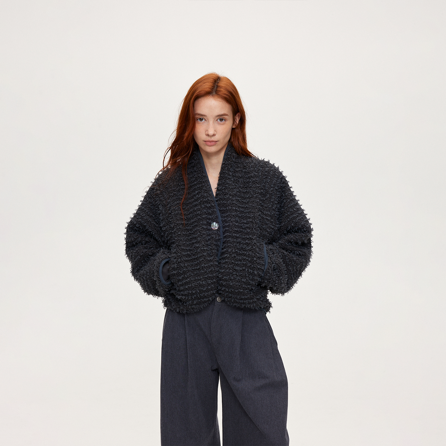 ACOSEY 25FW 设计感落肩颗粒棉肌理感面料廓形开衫外套