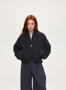 ACOSEY 25FW 设计感落肩颗粒棉肌理感面料廓形开衫外套