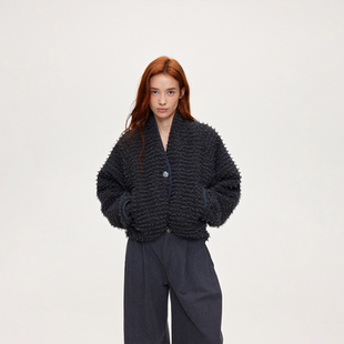 ACOSEY 25FW 设计感落肩颗粒棉肌理感面料廓形开衫外套