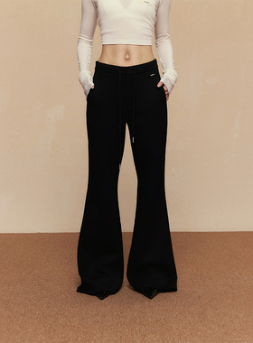 ACOSEY 空气层抽绳运动卫裤女春秋休闲百搭中腰微喇叭裤阔腿长裤