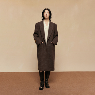 宽松大衣外套 过膝复古西装 ACOSEY 24AW羊毛彩点呢料大衣中长款