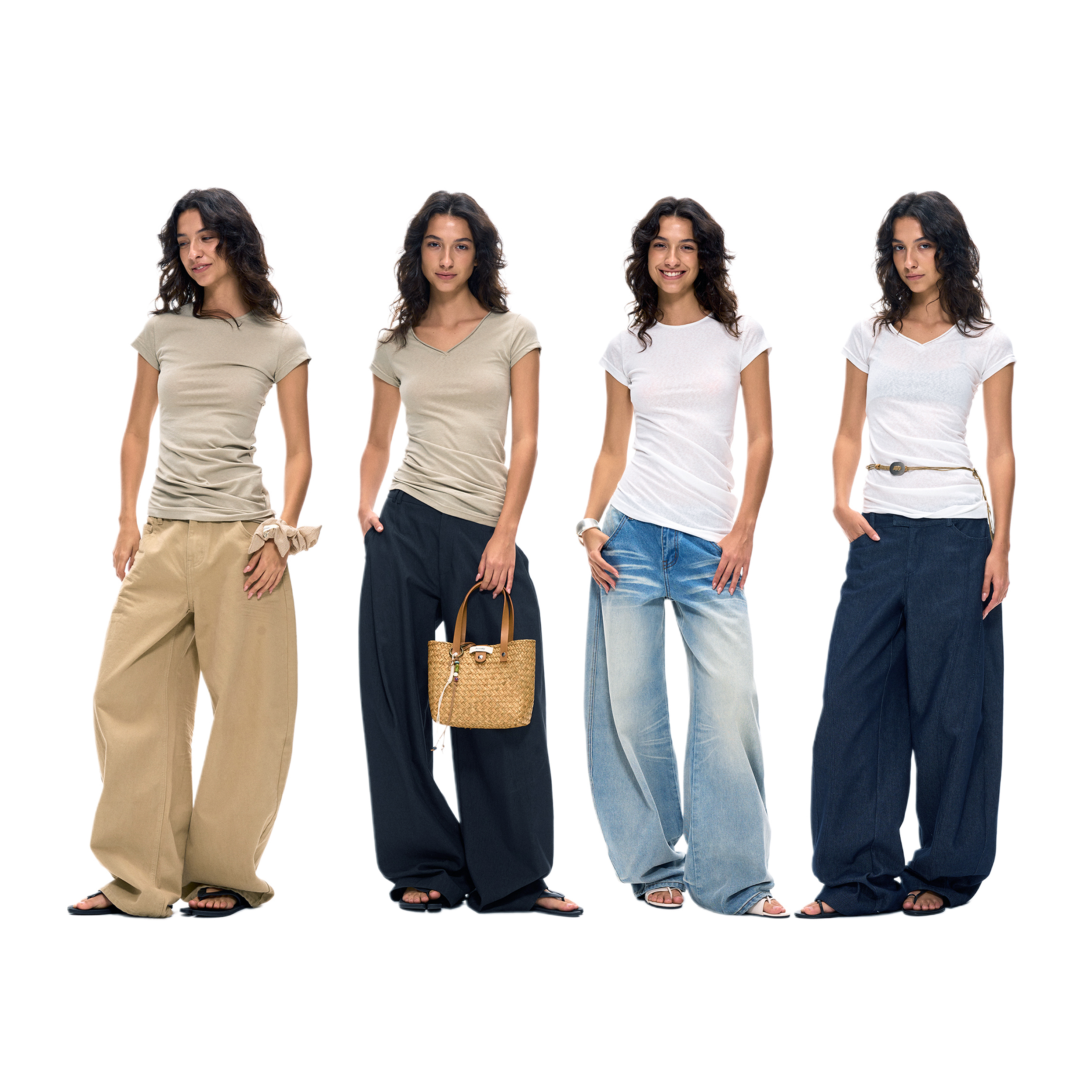 ACOSEY 25SS 设计感修身T恤亚麻弯刀短袖上衣香蕉型自然堆褶T恤