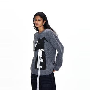 毛衣 羊毛设计感狗狗重磅圆领宽松通勤毛织卫衣针织衫 ACOSEY 24AW