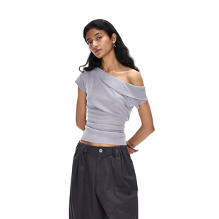 上衣短袖 羊毛混纺斜肩不规则修身 T恤 25SS ACOSEY